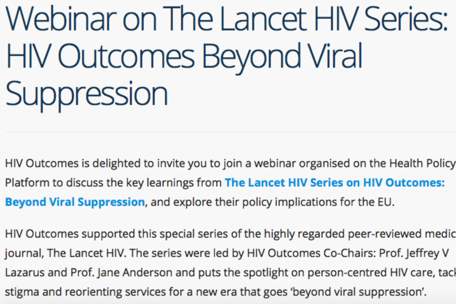 inar on The Lancet HIV Series HIV Beyond Viral Suppression